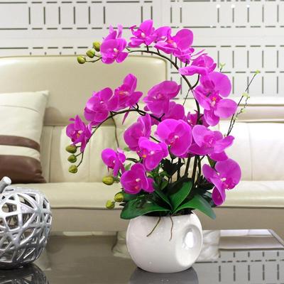 Hand-Feel PU Phalaenopsis Artificial Floral Arrangement for Living Room TV Cabinet Decor