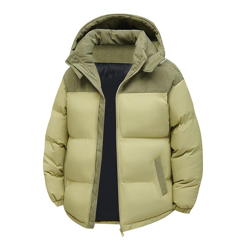 

2025 Men s Hooded Corduroy Cotton Jacket with Color Blocking 2XL зелений