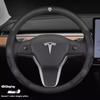Model 3 Y S Model X Roadster Car Carbon Fiber Suede Leather Anti-slip Breathable Car Steering Wheel Cover Auto Accessories