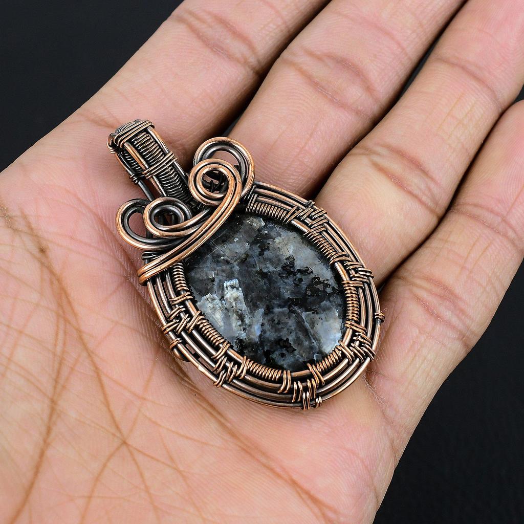 Larvikite Pendant Handmade Gemstone Jewelry, 999 Copper Wire Wrapped Pendant ,Unique Design Jewelry Pendant