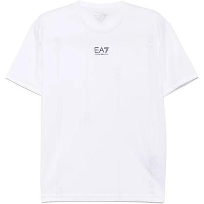 EA7 Solid Logo Print Short Sleeve T-Shirt Men Tops White 7M0000-44AF1-3754