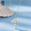 ORSA JEWELS 925 Sterling Silber Perlenkreuz Anhänger Halskette Retro Mode Perlen Schmuck für Frauen Hochzeit Party Bankett GPN109