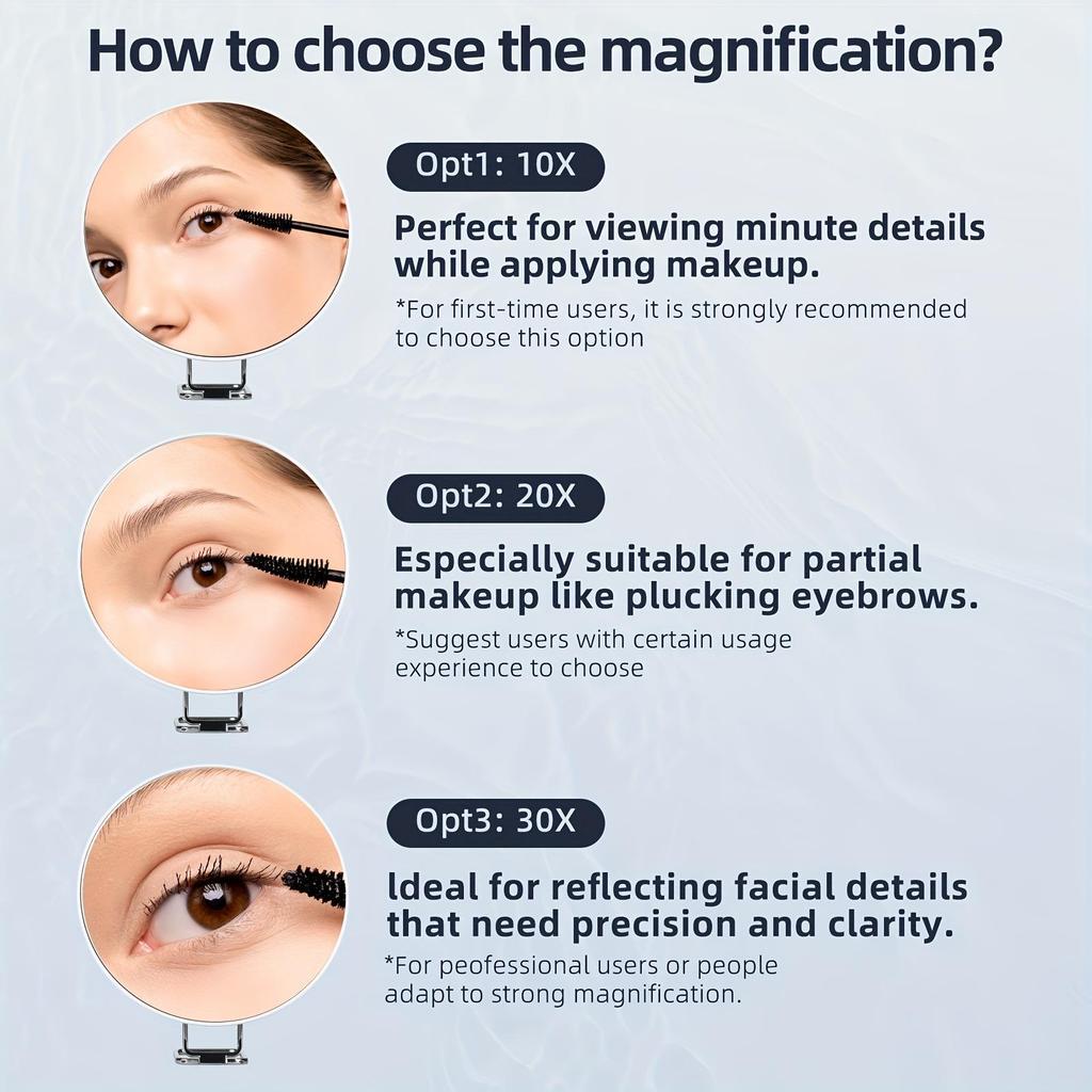 Handheld 6-inch Makeup Mirror with 10x, 20x, 30x Magnification and 360° Rotating Bracket