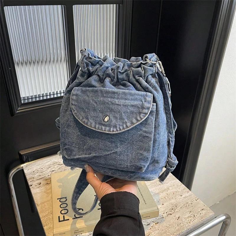Student Simple Shoulder Tote Bag, Large Capacity Bag, Vintage Blue Distressed Style, Slouchy Crossbody Bag, Casual For Women's Daily Use