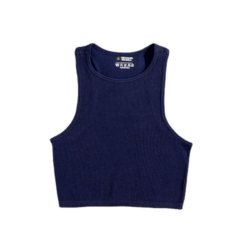 O-Ausschnitt Einfarbiges Crop-Top Damen Einfarbige Basic-T-Shirts Weste Nahtlos Streetwear Elastisches Gestrick Ärmellos Lässige Tanktops Damen