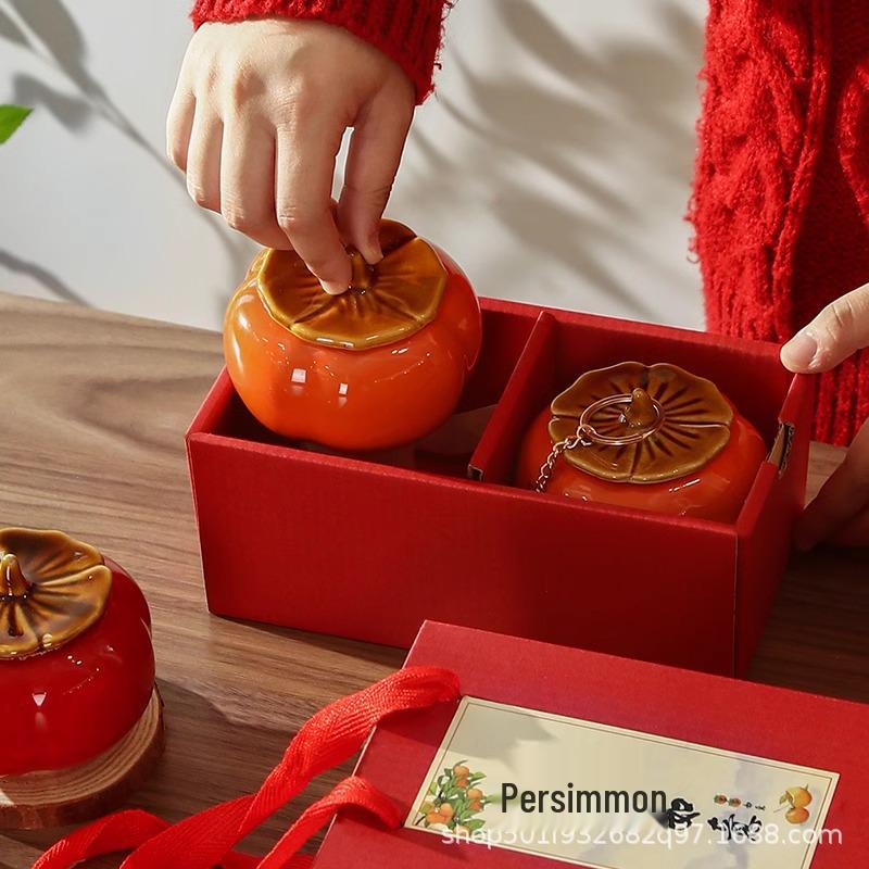Ruyi Persimmon Ceramic Tea Can: Sealed Canister for Tea, Home Decor & Wedding Souvenir