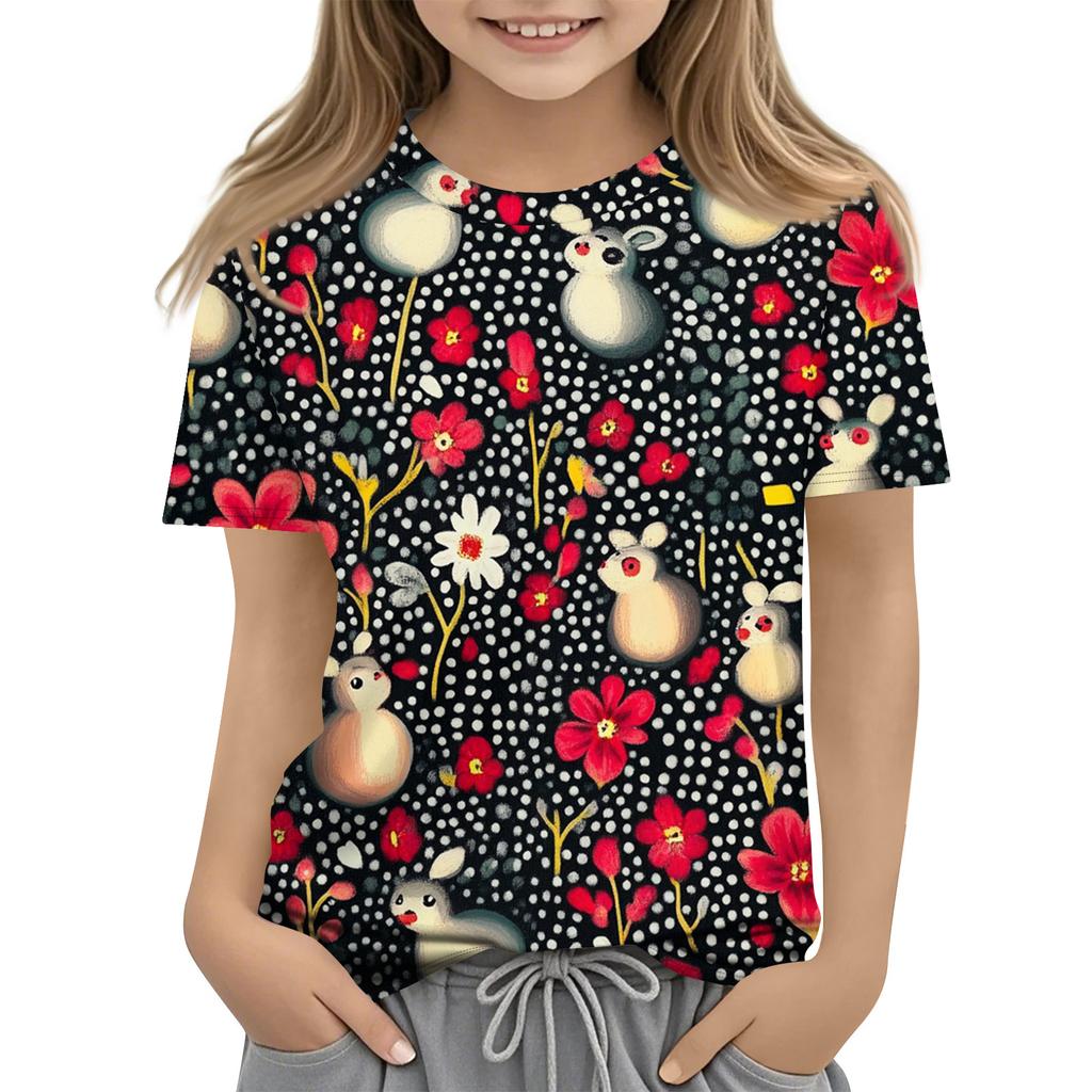 Children's Printed Round Neck Short Sleeved Casual T-shirt