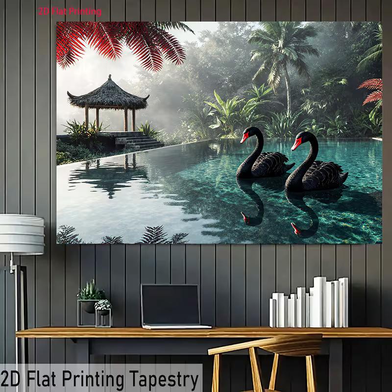 2D Nature Landscape Black Swan Background Cloth Decor
