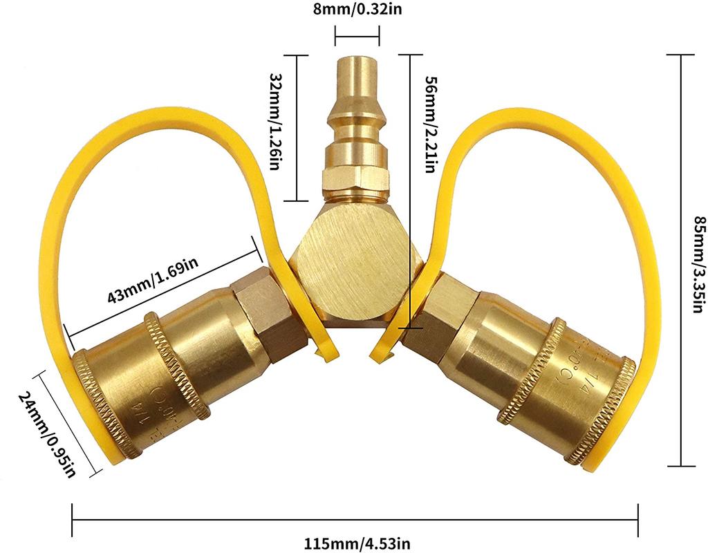 Propane Y-splitter  Adapter 1/4 Inch Connector  For Rv Trailer And Camping Propane Hose