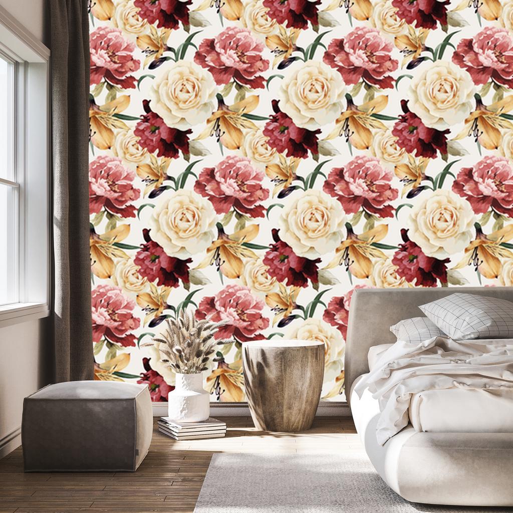 Colorful flowers and watercolor wallpaper for living room and bedroom 50x1000