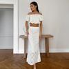 2026 Elegant White Lace Dress Set Women French Strapless Long 2 Piece