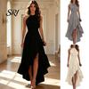 Sommerkleid mit Rüschen Damen Schichtkleid mit Rüschensaum, Neckholder Ärmellos Party Fließende Falten Cocktail Asymmetrisch High Low Fließend Abend Figur
