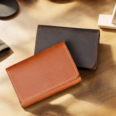 Vintage Casual Leather Credit Card Bag with Large Capacity Buckle Style Card Holder for Both Men's and Women's Bank Cards