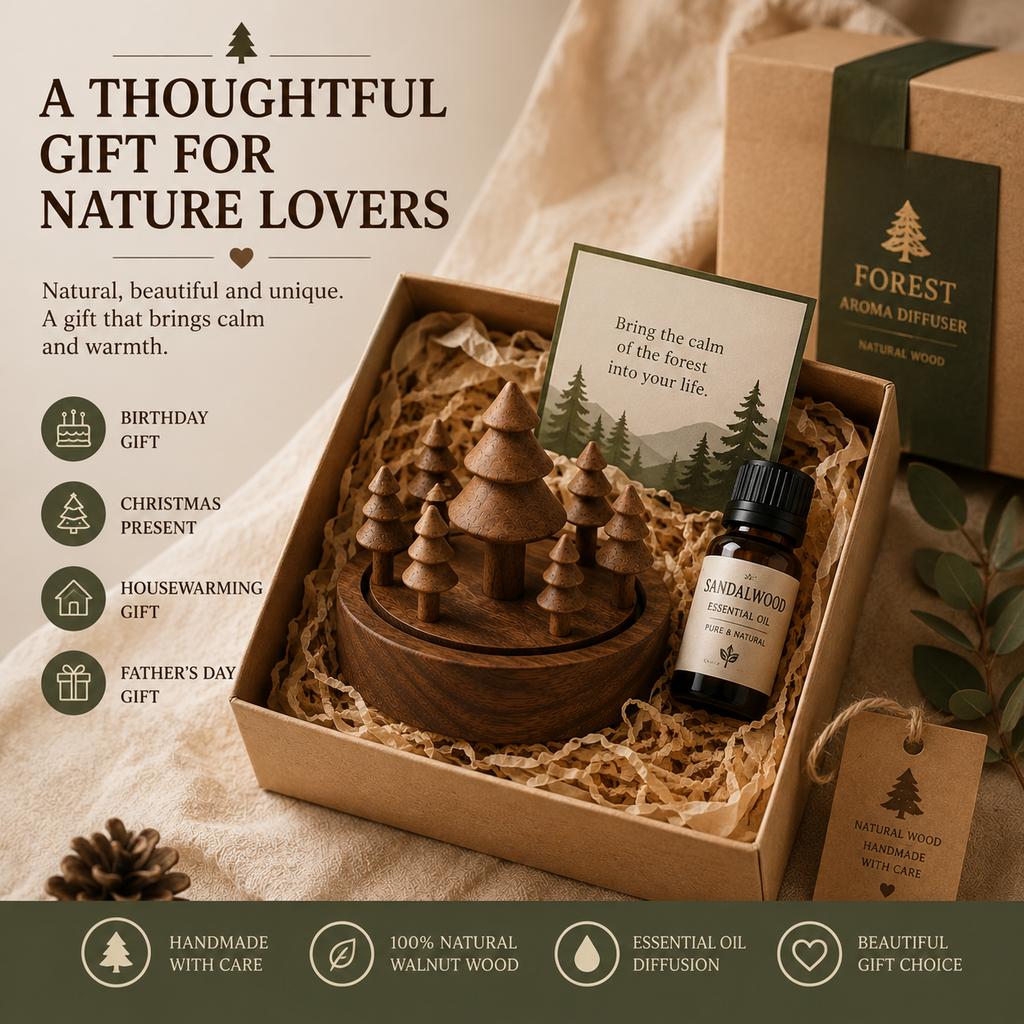 Handmade Walnut Wood Forest Aroma Diffuser – Natural Essential Oil Diffuser for Car, Home & Office, Decorative Wooden Fragrance Gift