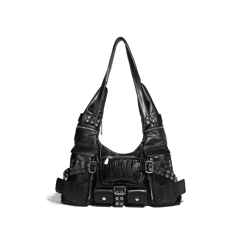 Rivet Underarm Bag 2024 New Hot Girl Fashion Versatile Dark Style Multi-Pocket Knotted Shoulder Strap Single Shoulder Crossbody Bag