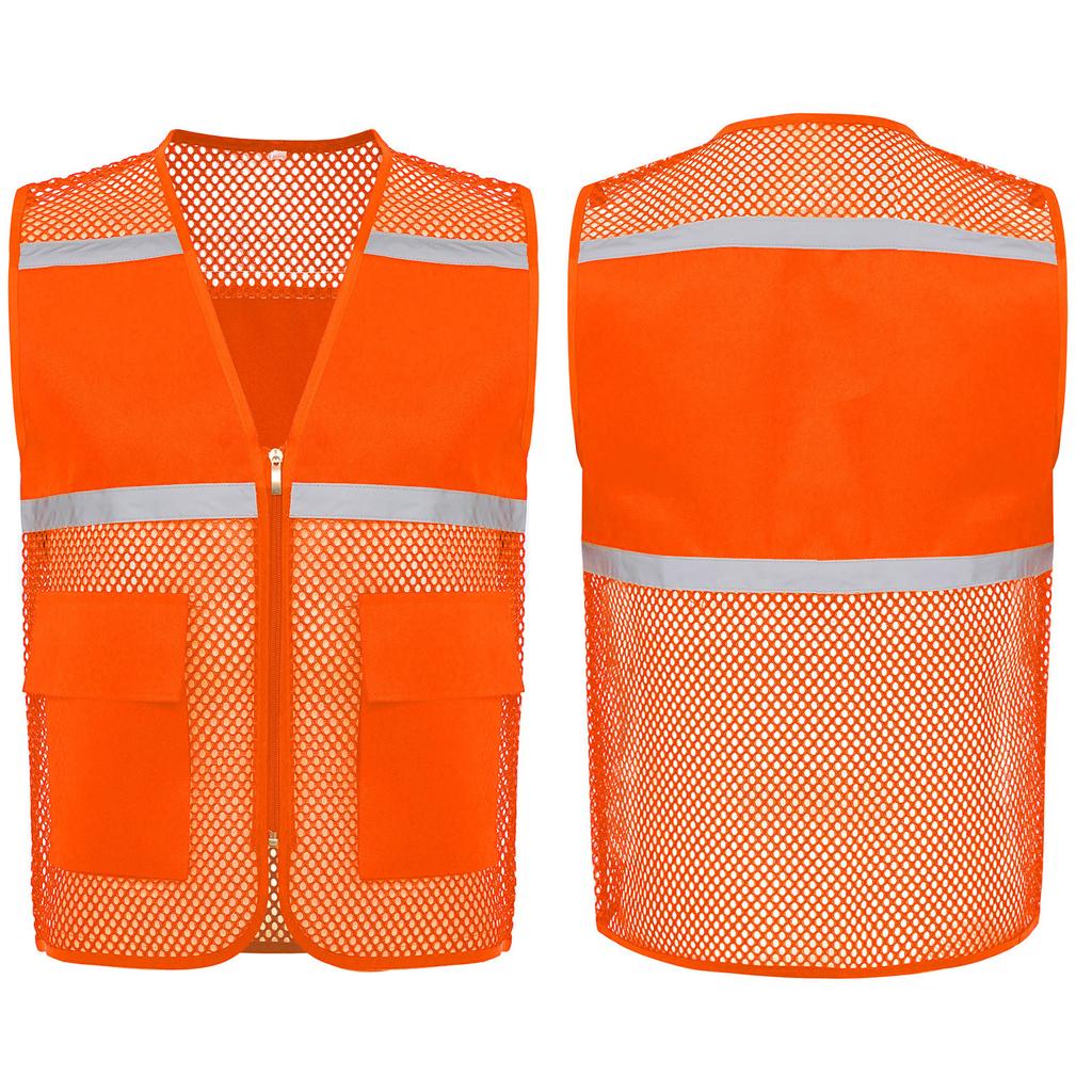 Gilet di Sicurezza ad Alta Visibilità da Uomo, Abbigliamento da Lavoro Riflettente, Tessuto a Rete Traspirante con Zip e Tasche, per Cantiere, Lavoro Notturno