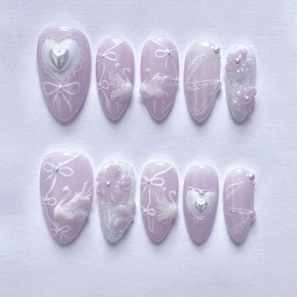 Manicure Long Almond False Nails French Detachable Fake Nails Aurora Press On Nails Women