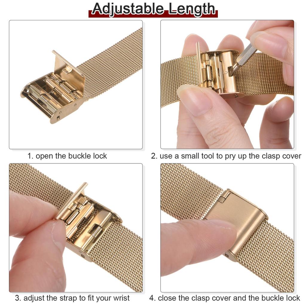 Uxcell 316L Stainless Steel Mesh Watch Band, 19mm Quick Release Adjustable Metal Watch Strap for Men and Women, Black