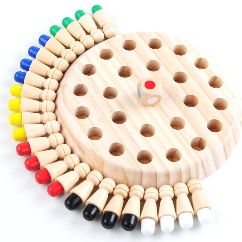 Montessori Educational Kids Wooden Memory Match Stick Chess Game Fun Block Board Game Color Cognitive Ability Toy for Kids Gift