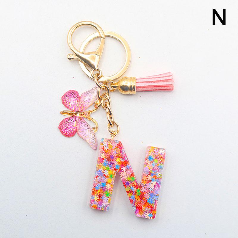 A-Z 26 Letter Pendant Keychain Tassel Butterfly Charms Keyrings Women Bag Ornaments Car Keychain Pendant