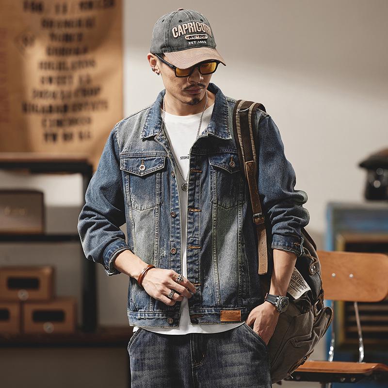 Xintang Men's 2025 American Retro Denim Motorcycle Jacket - High Street Rogue Style Streetwear