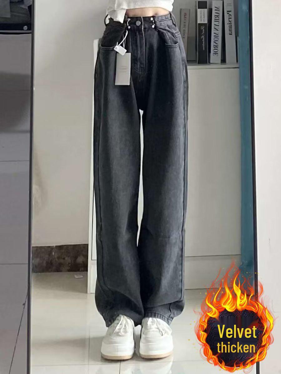 

Женские ретро серые с черным джинсы широкого кроя, коллекция осень/зима 2024. 2XL серый/чёрный