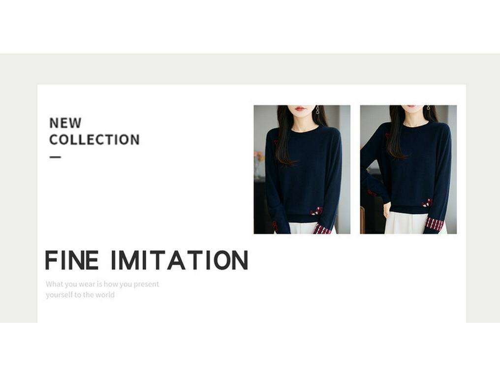 Women's 2025 Autumn Long Sleeve Fine Knit Crew Neck Crochet Puppy T-Shirt Pullover Sweater