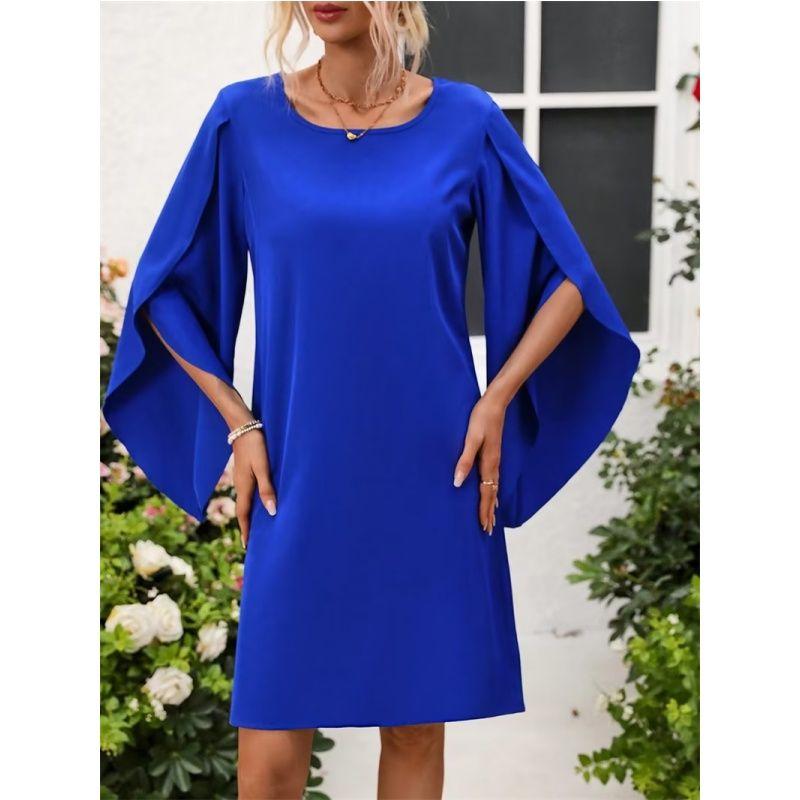 

Fashion Women Dress Casual Ladies Skirt Woven round Neck Poncho Sleeve Dress Blue XL