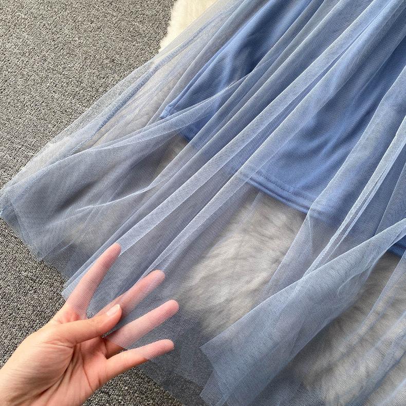 Women's Dress Three-dimensional Flowers Mesh Temperament Collar Lantern Sleeve High-waisted Dresses