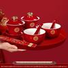 Ensemble de tasses à thé de mariage Double Bonheur: Service à thé rouge avec bol, baguettes et une paire de tasses - Parfait pour les cadeaux de mariage et la dot.