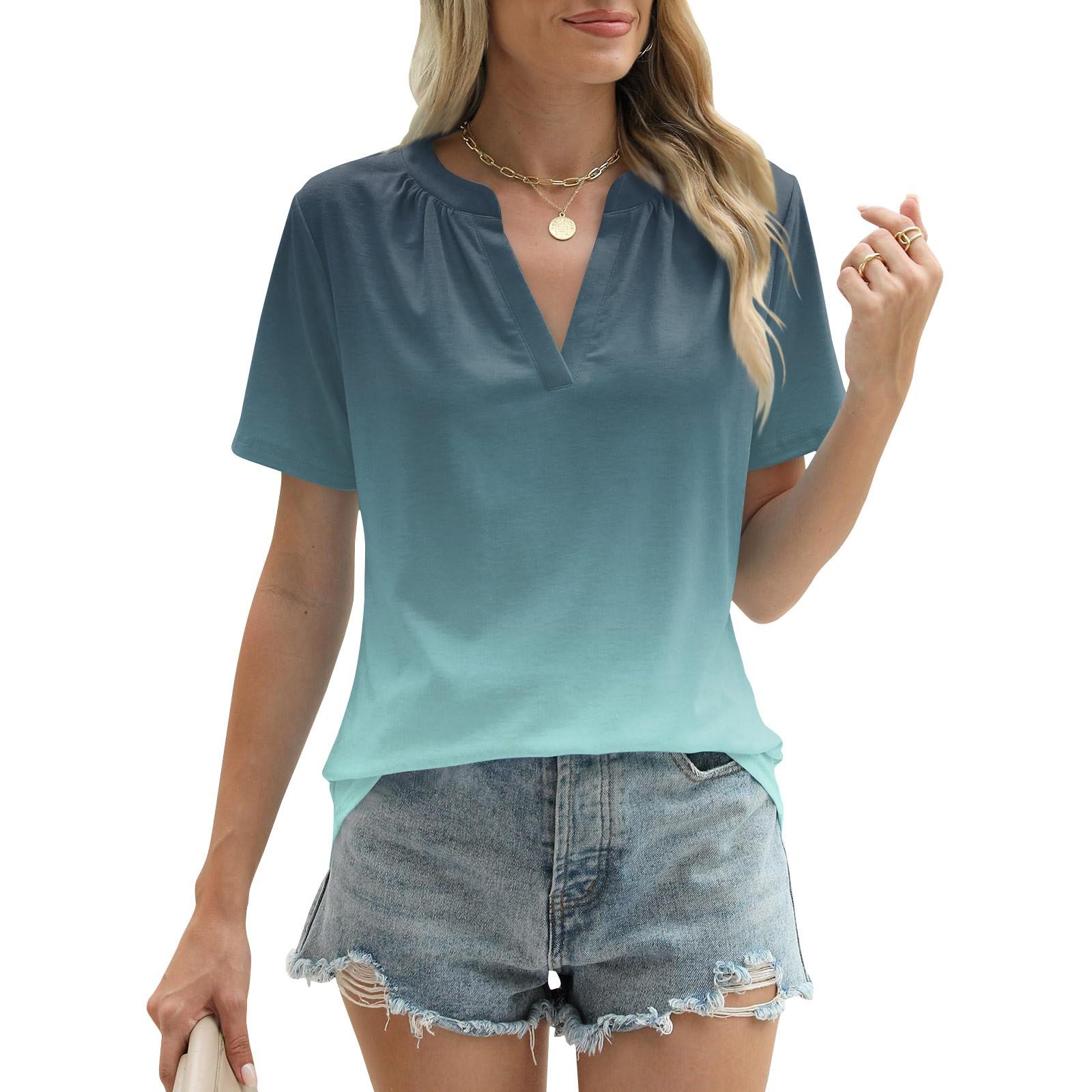 Женские летние топы с короткими рукавами и V-образным вырезом — фото 10