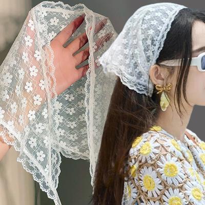Retro Süße Blume Dreieck Haar Schal Damen Mädchen Quadratischer Schal Stirnband Koreanisch Französisch Pastoral Kopfschmuck Sommer Spitze Kopfbedeckung