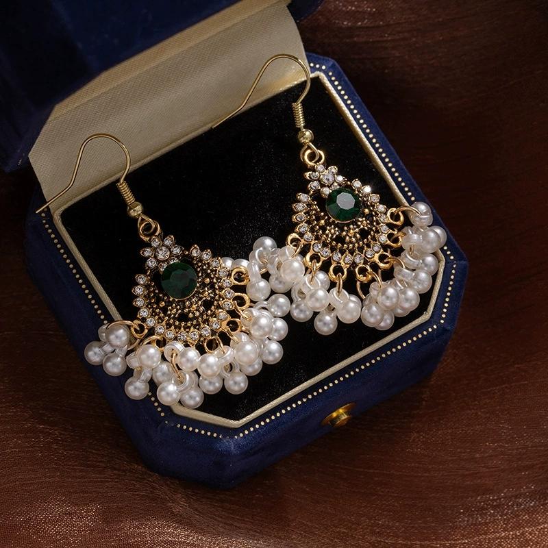 Vintage Bohemian Imitation Pearl Clip on Earrings for Women Fashion Exaggerate Ethnic Court Earrings Party Statement Jewelry