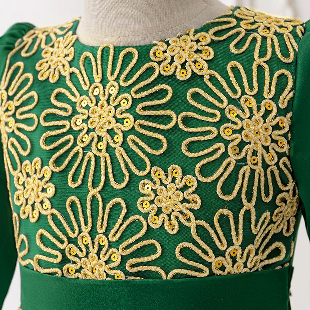 Dubai Muslim Brocade Embroidered Mid-Length Sleeve Evening Abaya Dress