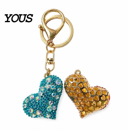 Zinc Alloy Key Ring Sparkling Rhinestone Love Heart Keychain , Car Purse Decoration Ring, Handbags Backpacks Charm Accessory, Gift for Women