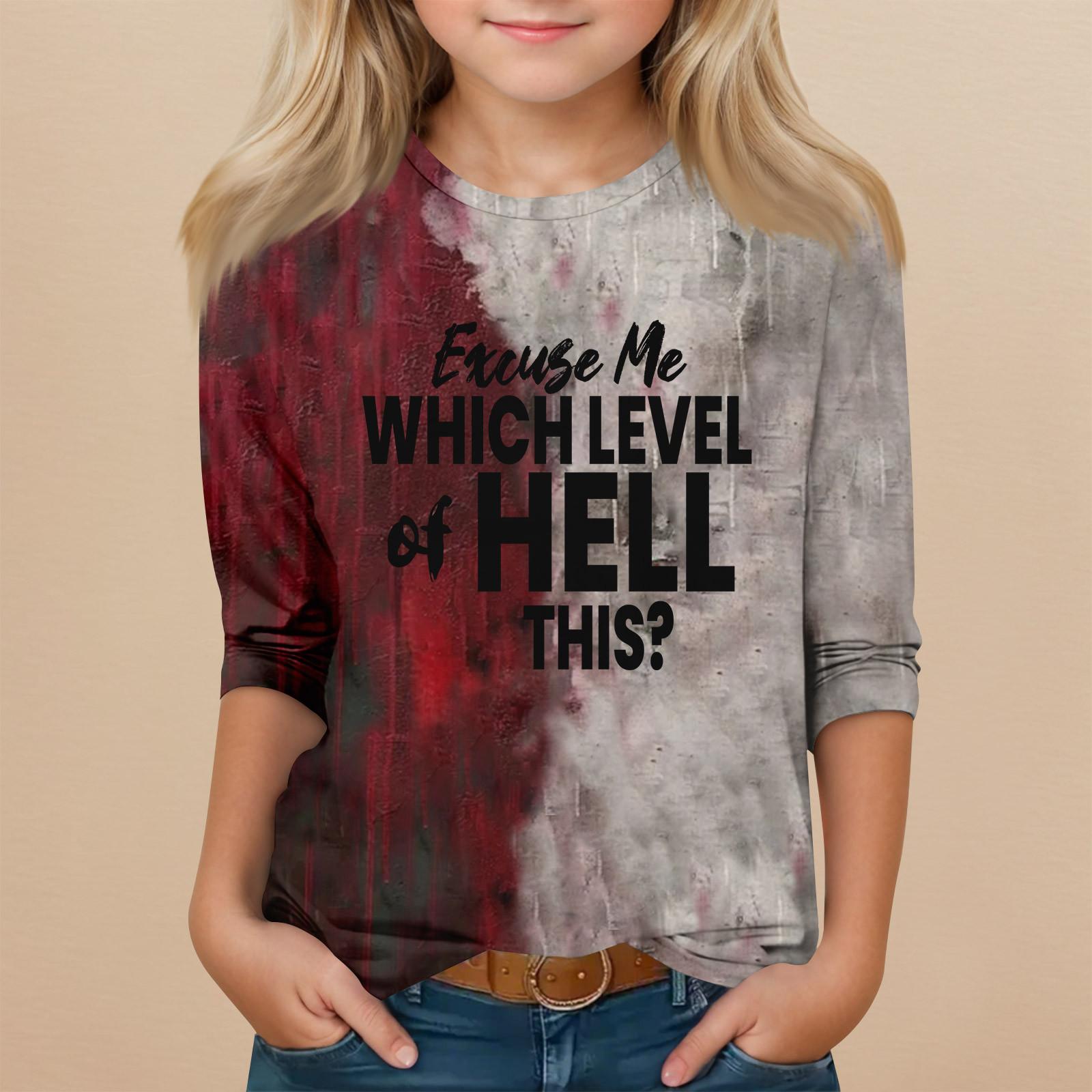 

Children s 3/4 Sleeve Round Neck Top Halloween Printed Everyday Casual Top 110 чорний