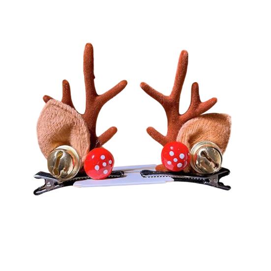 1 Pair Kids Reindeer Antler Hair Clips Soft Plush Christmas Hairpin for Baby Girl Toddler Cute Photo Prop Party Hair Accessory