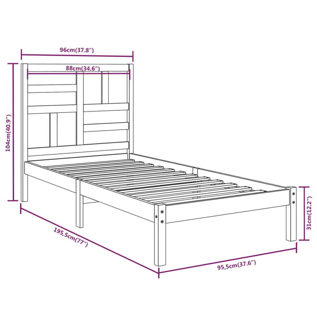 Solid Wood Bed 90 X 190 Cm