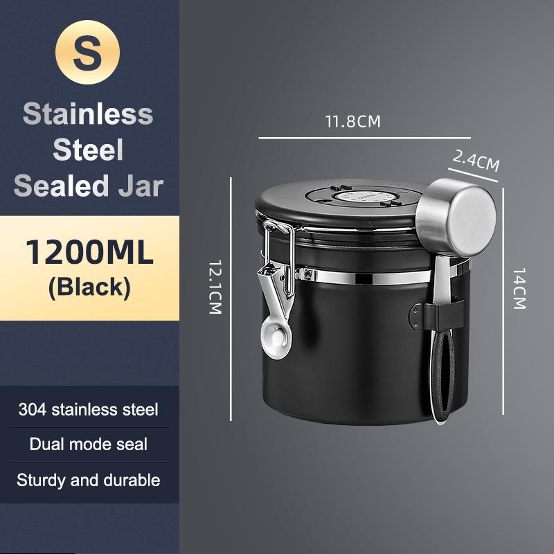 1.2 1.5 1.8L Coffee Bean Jar Airtight Canister Sealed Stainless Steel With Spoon One Way Valve Cannister Coffee Storage Kitchen