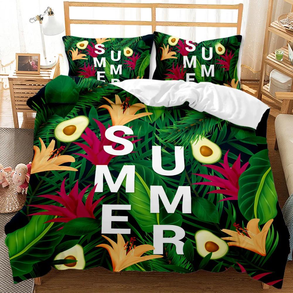 Tropical Rainforest Duvet Cover Set Yellow Dark Green Botanical Leaves Palm Tree Polyester Quilt Cover