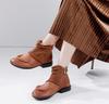 Johnature Botas de otoño/invierno, botas cortas de piel auténtica, zapatos retro de suela blanda y cómodos para mujer