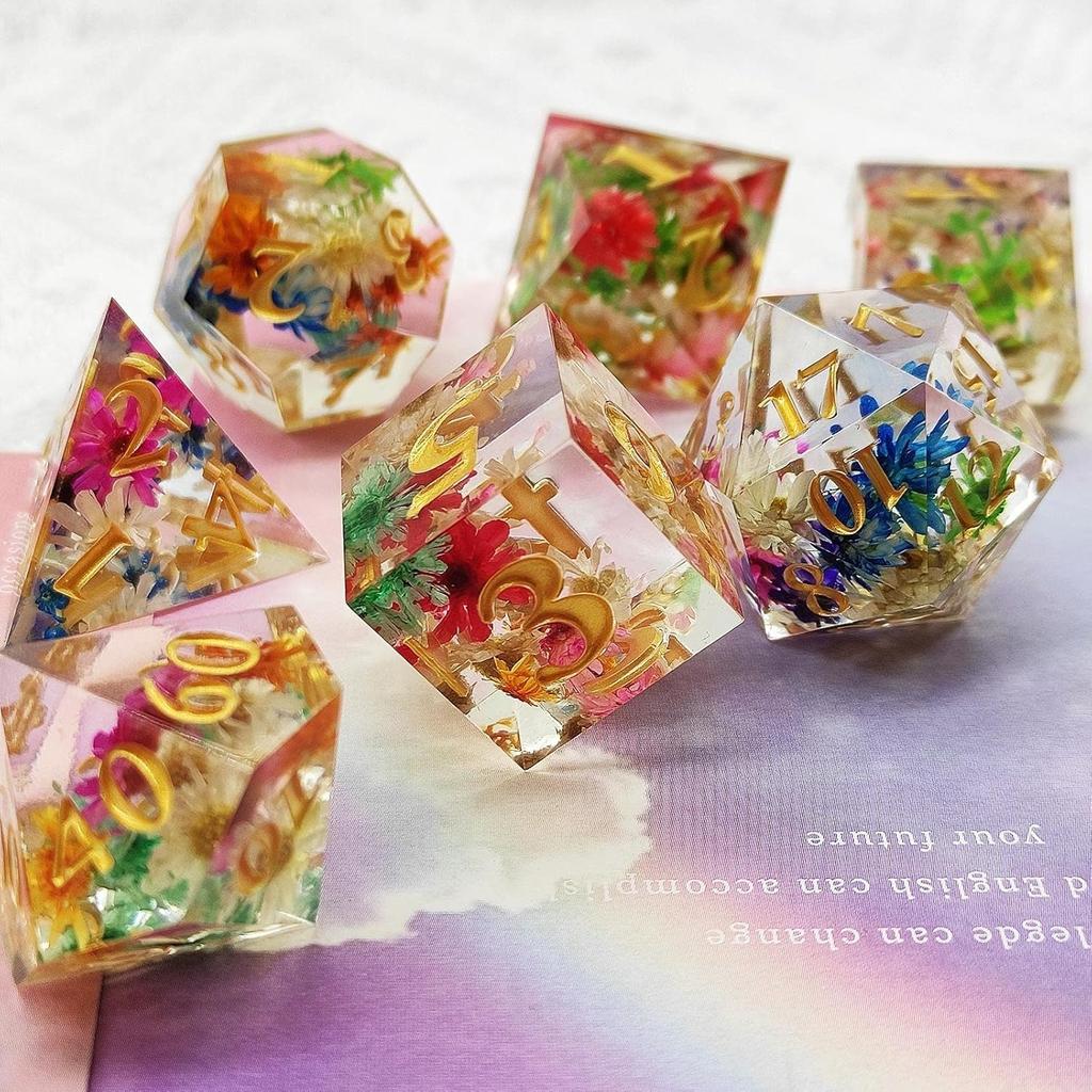 D&D DND Dice Set Dungeons and Dragons Gift RPG MTG D20 Polyhedron Resin Dice Handmade with Sharp Edges Role-Playing Board Game Digital Teaching