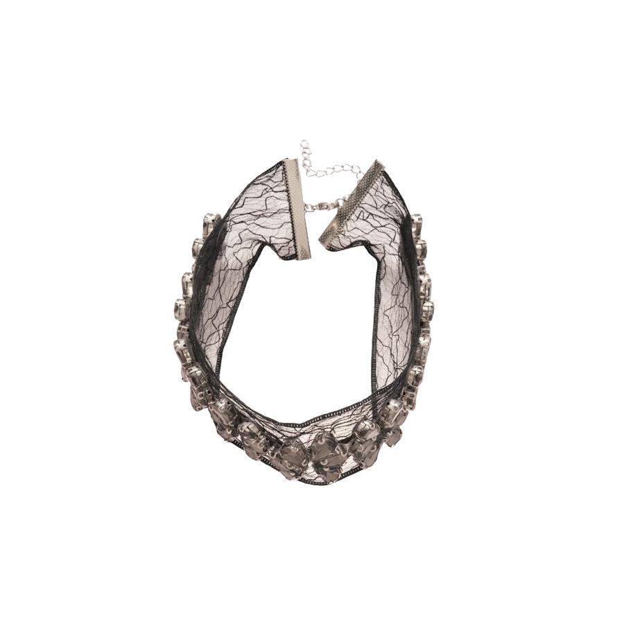 Retro Dark Aesthetic Rhinestone Flower Chiffon Necklace - Elegant Clavicle Chain for Women