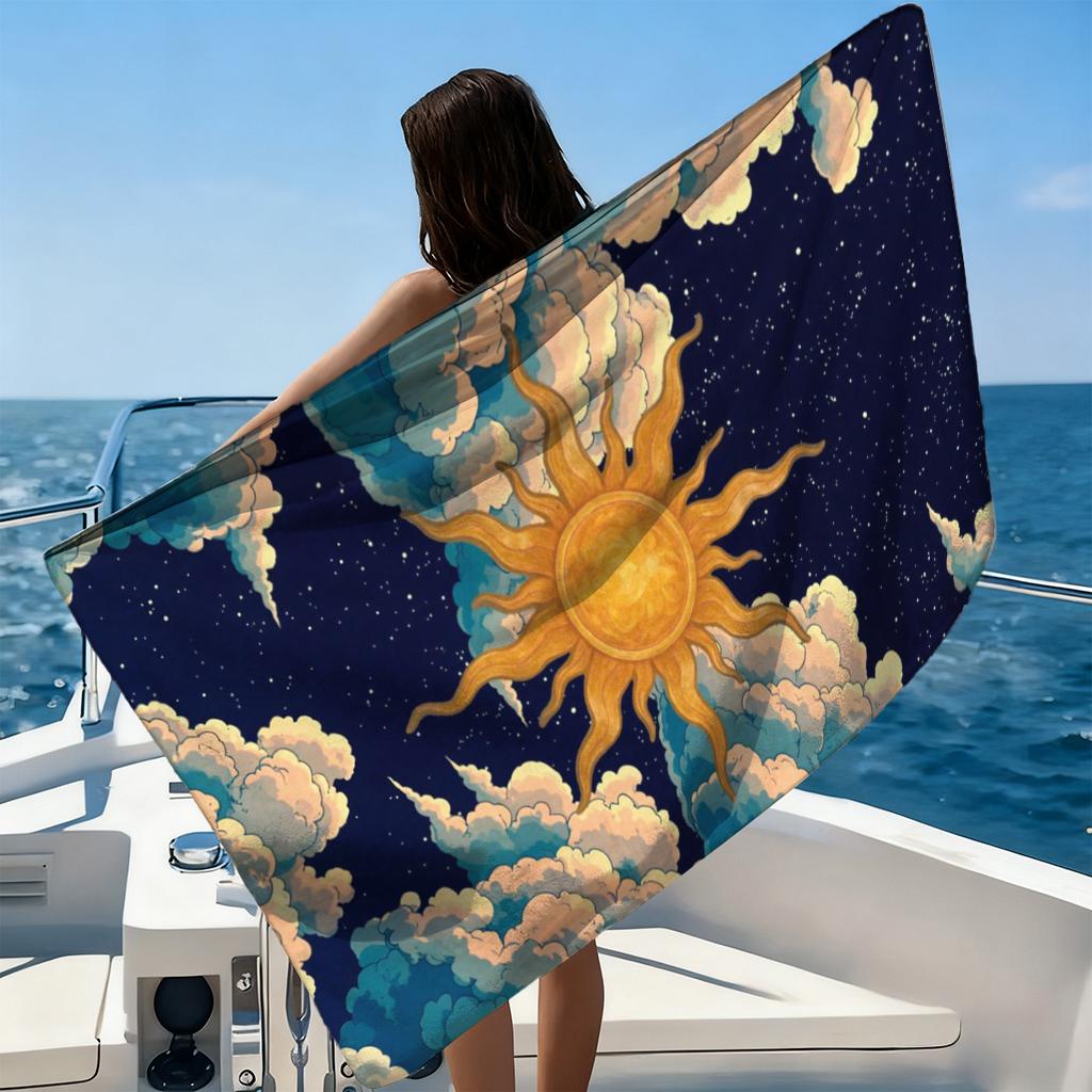 1pc The Sun Beach Towel Retro Design Large Quick-drying Towel Suitable for Beach Yoga Pool Gym Towel Summer Gift for Friends
