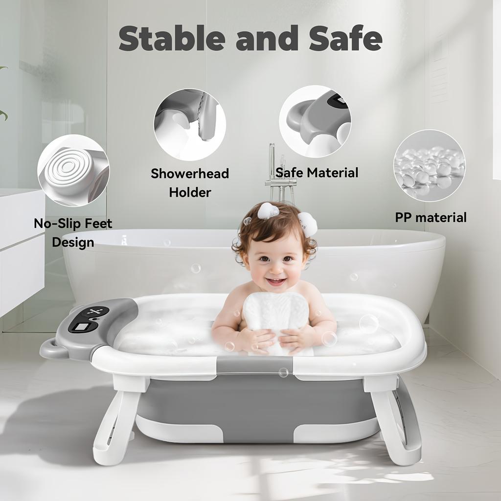 SENMEO Baby Bathtub - A foldable, durable bathtub with soft padding, featuring a portable travel design