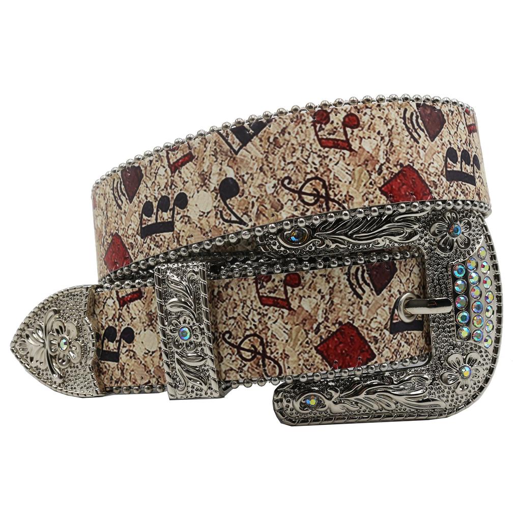 Original Design Music Note Rhinestone Print Belt Y2K Personality Trend Pu Leather Belt