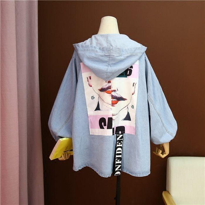 

Loose Hooded Short Denim Jacket L