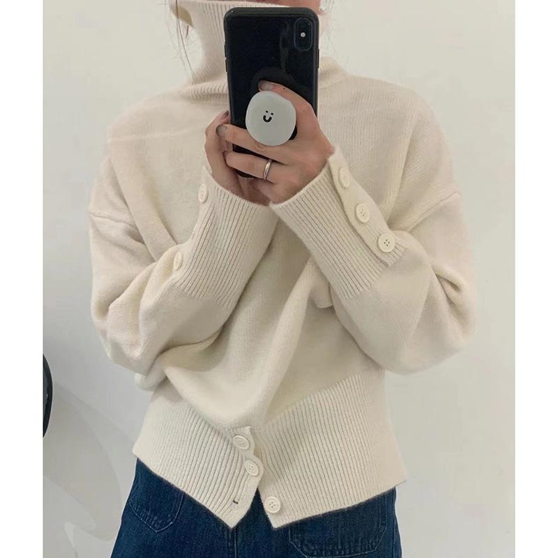 High-necked pullover sweater for women's autumn and winter new loose soft waxy lazy style long-sleeved knitted sweater top for women