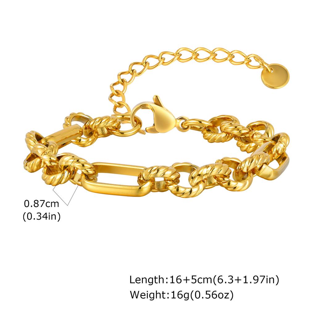 Waterproof Chunky Chain Bracelet for Women,18k Real Gold Plated Paperlicp Link With Circle Cable Chain Wriistband