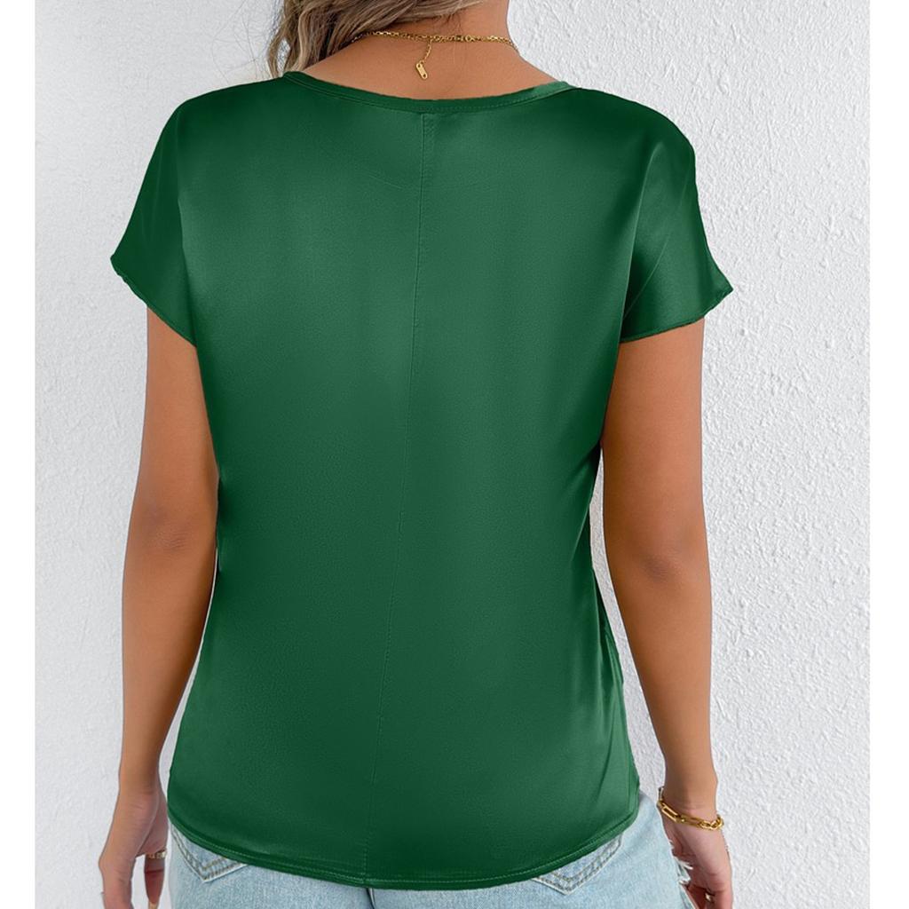 Damen Modisches Lässiges Einfarbiges Rundhals Kurzarm-Top Kurzarm-Top